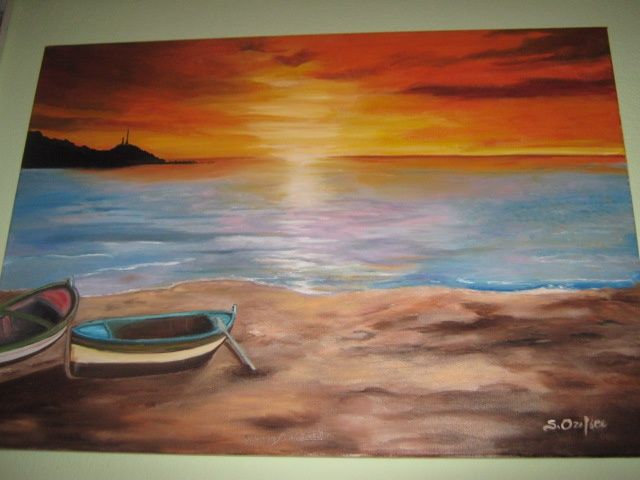 Painting titled "spiaggia autunnale" by Sandra Orefice, Original Artwork, Oil