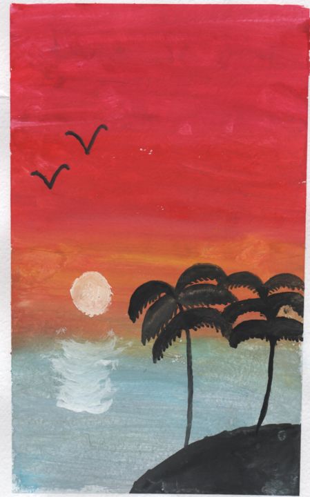 Картина под названием "Пальмы" - Санат, Подлинное произведение искусства, Акварель