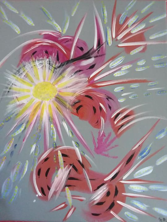Painting titled "éruption solaire" by Didier Nicolau, Original Artwork, Acrylic