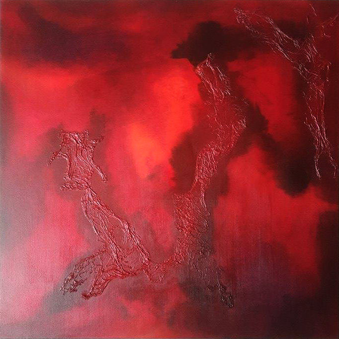 Painting titled "Red Living 02" by Tomira Muguet, Original Artwork, Acrylic