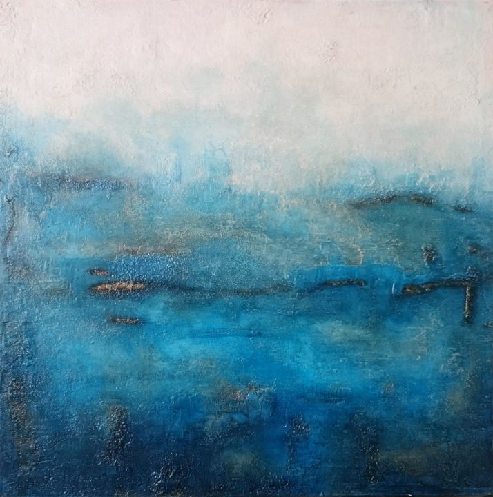 Painting titled "Blue Horizon II 2019" by Tomira Muguet, Original Artwork, Acrylic