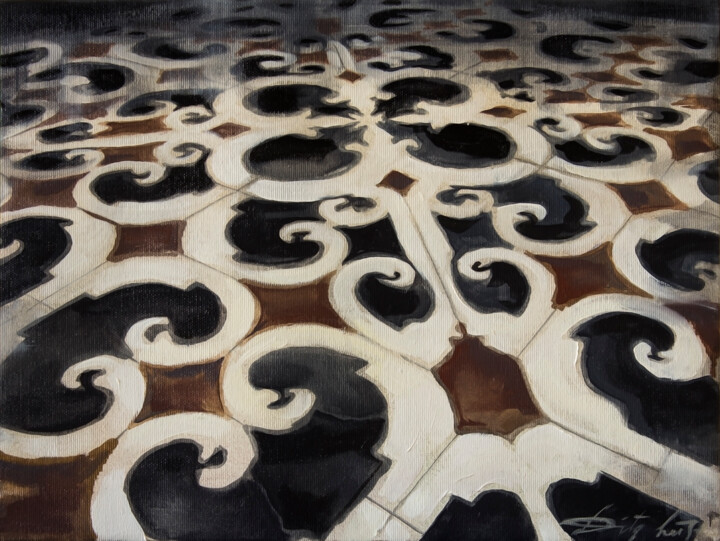 Painting titled "Floor pattern I" by Dita Lūse, Original Artwork, Oil