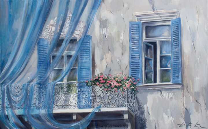 Painting titled "Quiet street" by Dita Lūse, Original Artwork, Oil
