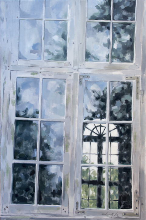 Painting titled "Old window" by Dita Lūse, Original Artwork, Oil
