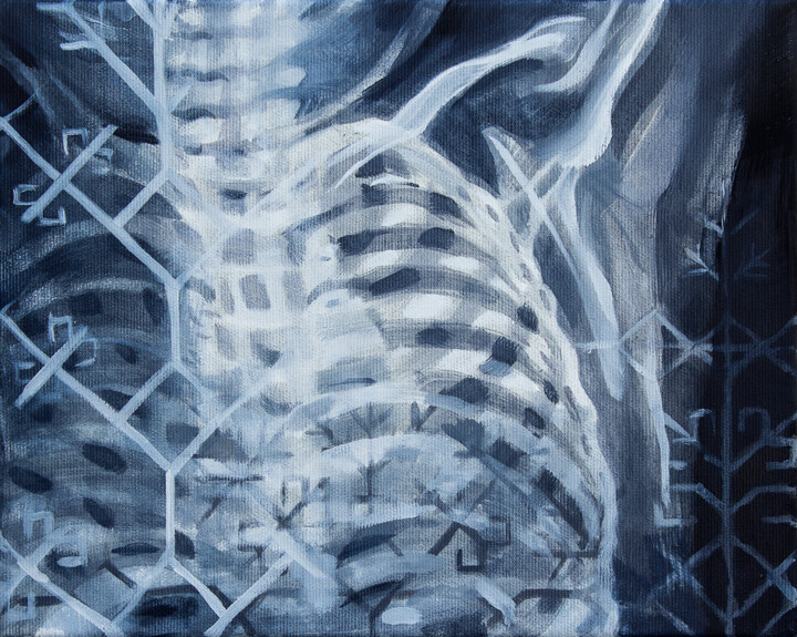 Ζωγραφική με τίτλο "Creation II Inhale" από Dita Lūse, Αυθεντικά έργα τέχνης, Λάδι Τοποθετήθηκε στο Ξύλινο φορείο σκελετό