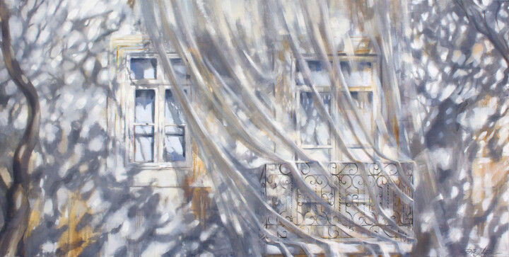 Картина под названием "Under the trees" - Dita Lūse, Подлинное произведение искусства, Масло Установлен на Деревянная рама д…