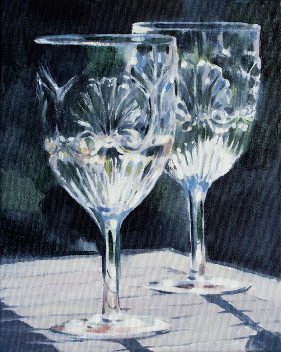 Painting titled "A Glass of light" by Dita Lūse, Original Artwork, Oil Mounted on Wood Stretcher frame