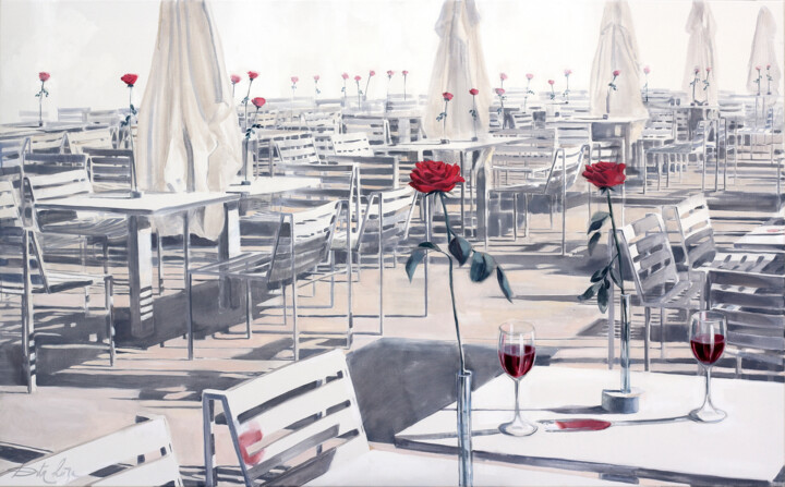 "Sun & Roses" başlıklı Tablo Dita Lūse tarafından, Orijinal sanat, Petrol Ahşap Sedye çerçevesi üzerine monte edilmiş