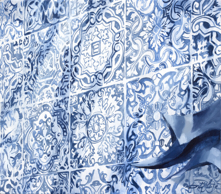Картина под названием "Blue rose petal" - Dita Lūse, Подлинное произведение искусства, Масло Установлен на Деревянная рама д…