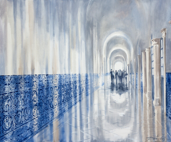Painting titled "Voices in Hallway" by Dita Lūse, Original Artwork, Oil Mounted on Wood Stretcher frame