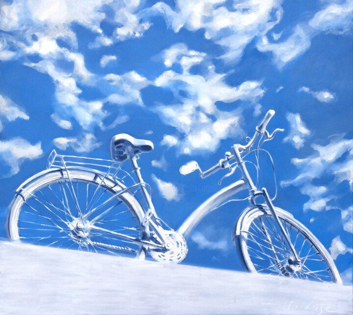 Malarstwo zatytułowany „Skycycle” autorstwa Dita Lūse, Oryginalna praca, Olej Zamontowany na Drewniana rama noszy