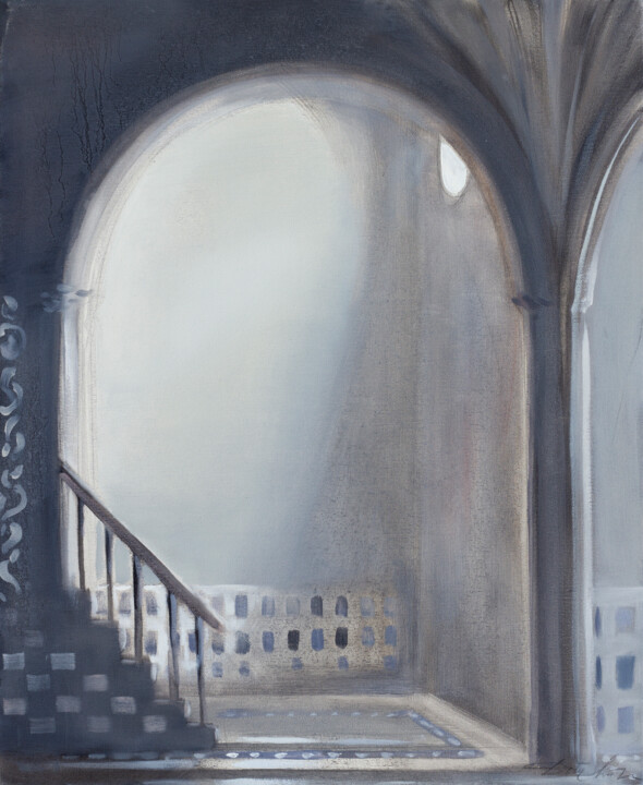 Painting titled "Archway" by Dita Lūse, Original Artwork, Oil Mounted on Wood Stretcher frame