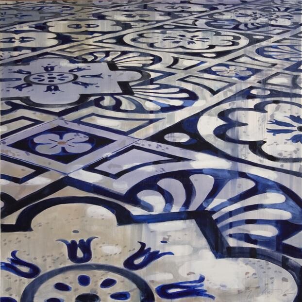 Painting titled "Blue floor" by Dita Lūse, Original Artwork