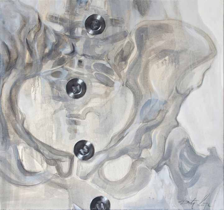 Painting titled "Buttons" by Dita Lūse, Original Artwork, Oil