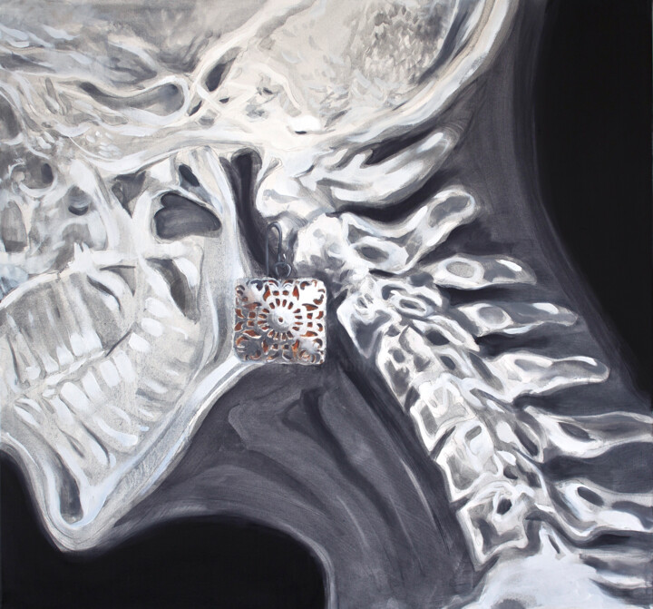 Painting titled "Earring" by Dita Lūse, Original Artwork, Oil