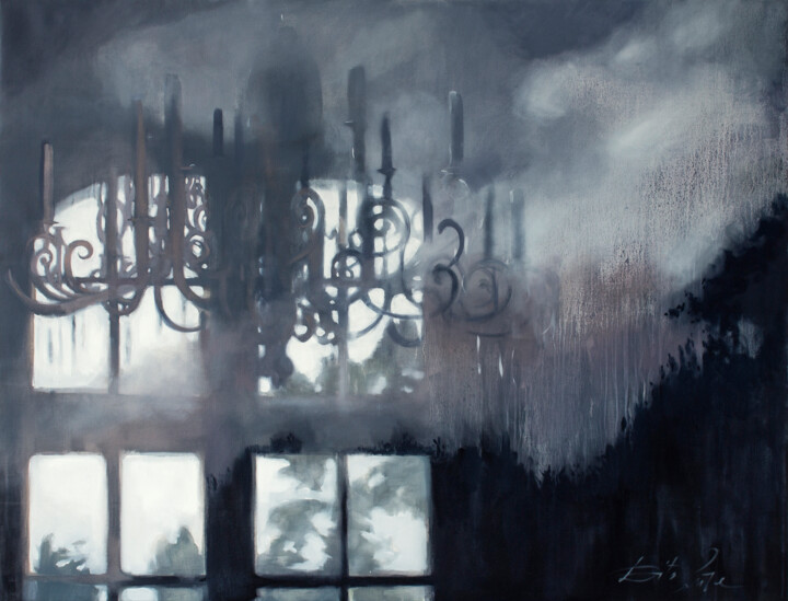 Painting titled "Clouds and candles" by Dita Lūse, Original Artwork, Oil
