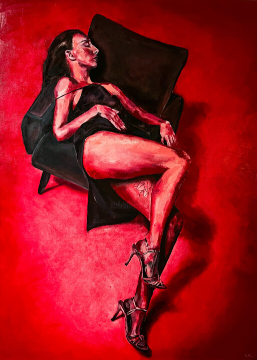 Painting titled "50 shades of red" by Ditim, Original Artwork, Oil Mounted on Wood Stretcher frame