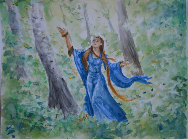 Painting titled "Luthien Tinùviel" by Diviciac, Original Artwork, Watercolor
