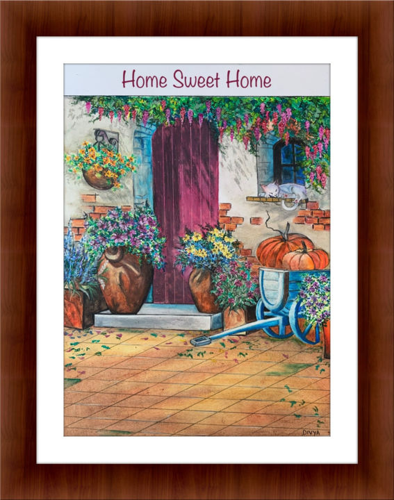 Painting titled "Home sweet home" by Divya Singla, Original Artwork, Pastel