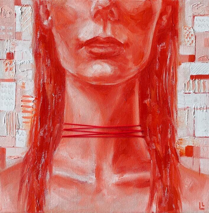Painting titled "Female neck and mou…" by Dizlarka, Original Artwork, Oil Mounted on Wood Stretcher frame