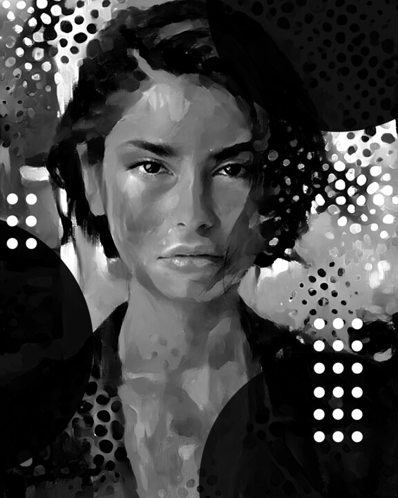 Painting titled "Black white portrai…" by Dizlarka, Original Artwork, Digital Painting