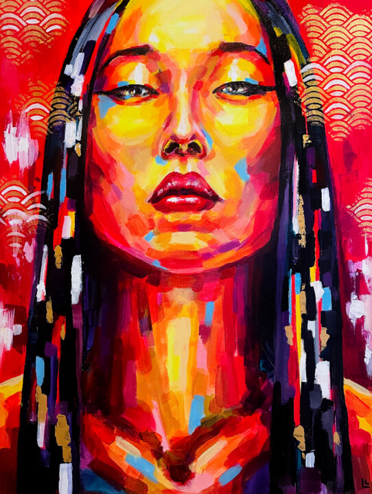Картина под названием "Asian woman portrai…" - Dizlarka, Подлинное произведение искусства, Акрил