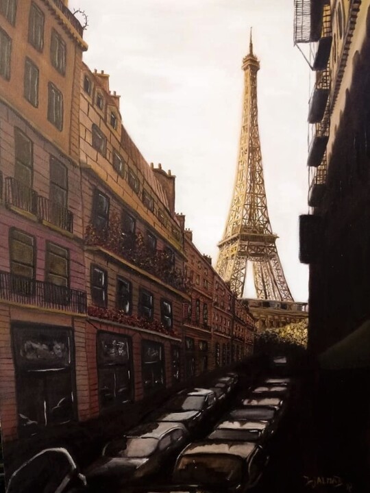 Pittura intitolato "First Eiffel Tower" da Djalma Brochado, Opera d'arte originale, Olio