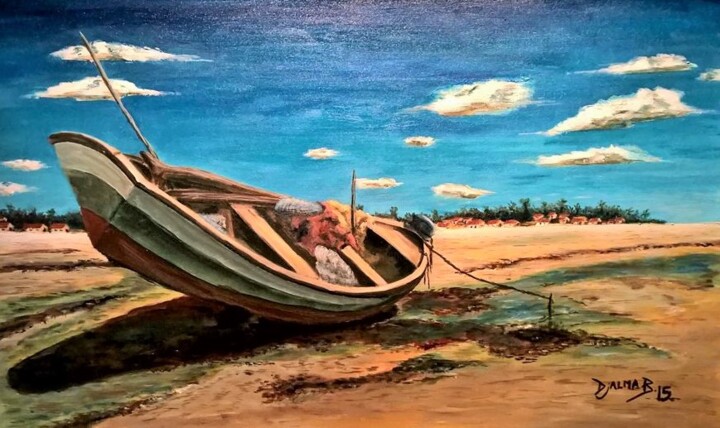 Peinture intitulée "Boat at Bitupitá" par Djalma Brochado, Œuvre d'art originale, Acrylique