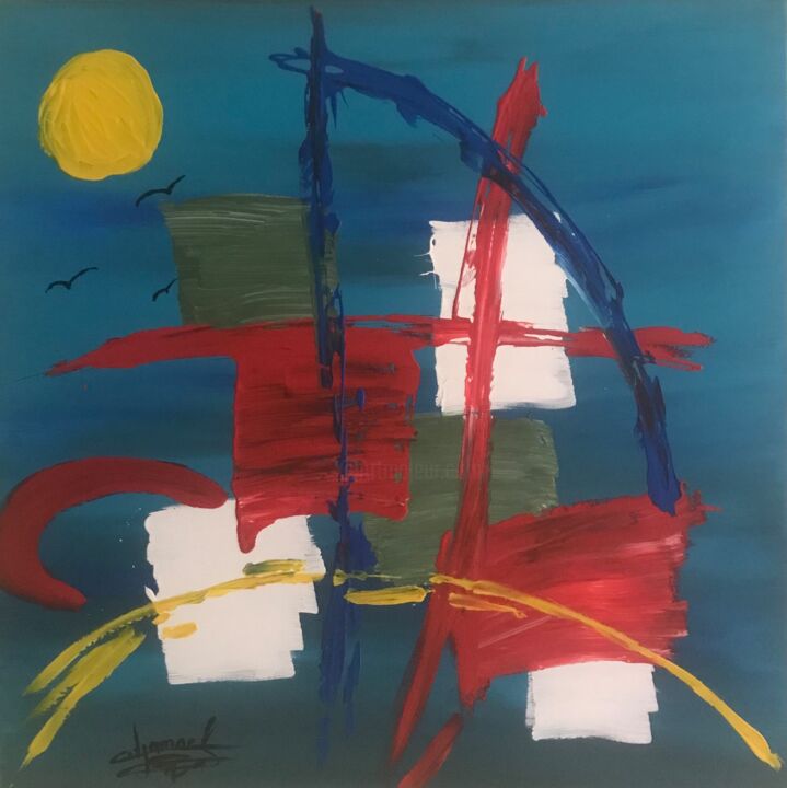 Painting titled "Voilier" by Djamael Soulaimana (Swun), Original Artwork, Acrylic