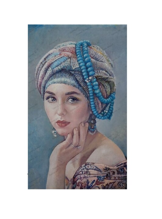 Painting titled "portrait femme huil…" by Djamel Baouali, Original Artwork, Oil