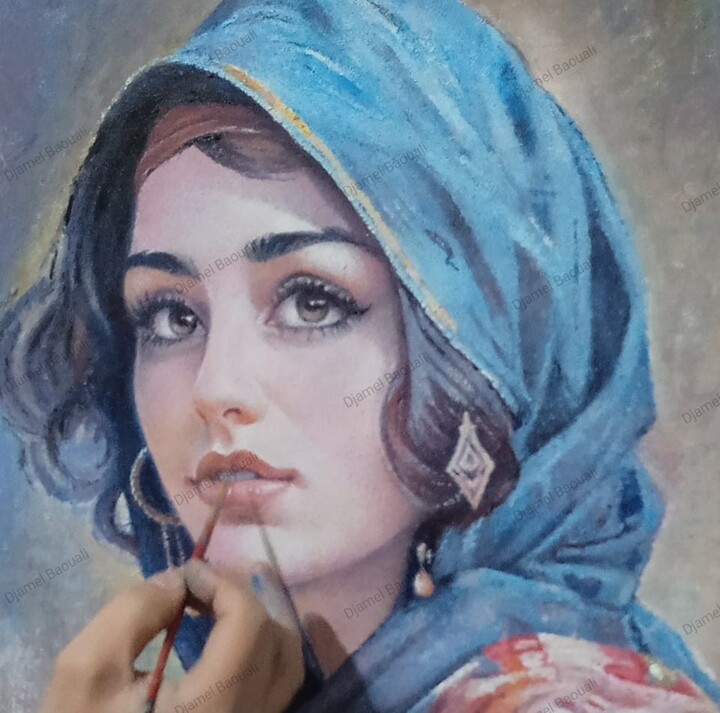 Painting titled "Female portrait" by Djamel Baouali, Original Artwork, Oil