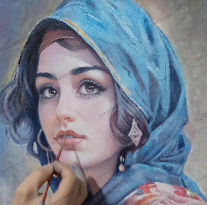 Pintura intitulada "Female portrait" por Djamel Baouali, Obras de arte originais, Óleo