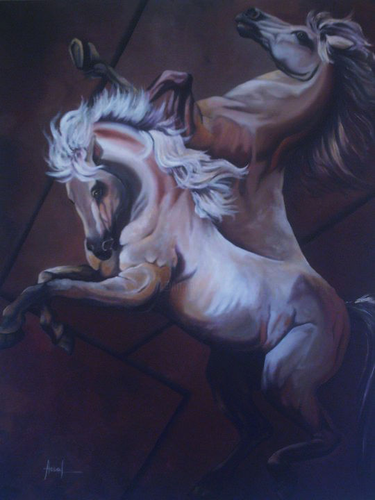 Peinture intitulée "chevals.jpg" par Djamel Eddine Assal, Œuvre d'art originale, Huile