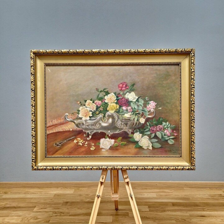 Painting titled "florale originale" by Djamel Eddine Hafis, Original Artwork, Oil Mounted on Wood Panel
