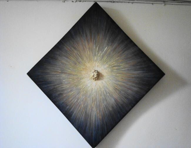 Schilderij getiteld "big bang" door Djamel Kahli, Origineel Kunstwerk, Olie