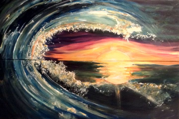 Painting titled "Au creux de la vague" by Djaouida Lamri, Original Artwork