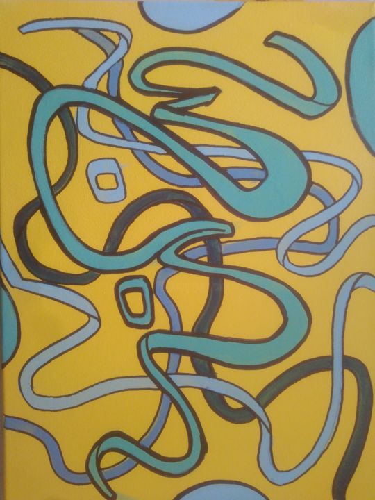 Painting titled "FARANDOLE SUR JAUNE" by Djeckphenix, Original Artwork, Acrylic