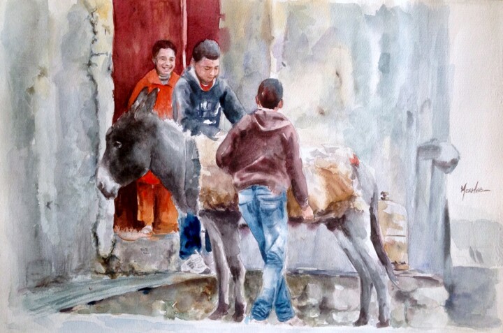 Painting titled "The Cold December" by Djelloul Merhab, Original Artwork, Watercolor