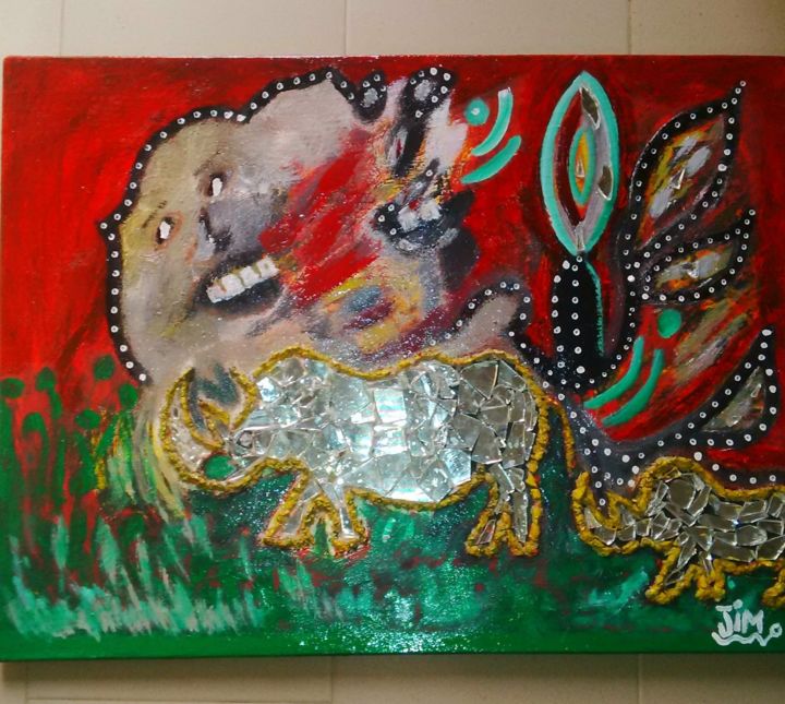 Painting titled "rhinocérose" by Jim Art, Original Artwork