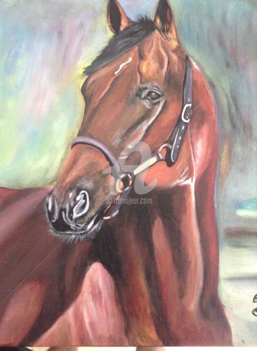 Painting titled "Brown horse" by Eric Travady, Original Artwork, Acrylic