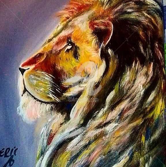 Painting titled "Lion on Canvas" by Eric Travady, Original Artwork, Acrylic