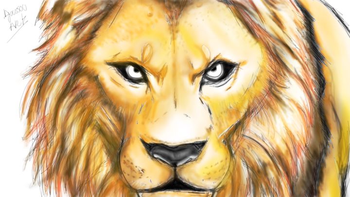 Drawing titled "Lion dessin (Djouss…" by Djoussou, Original Artwork, Pencil
