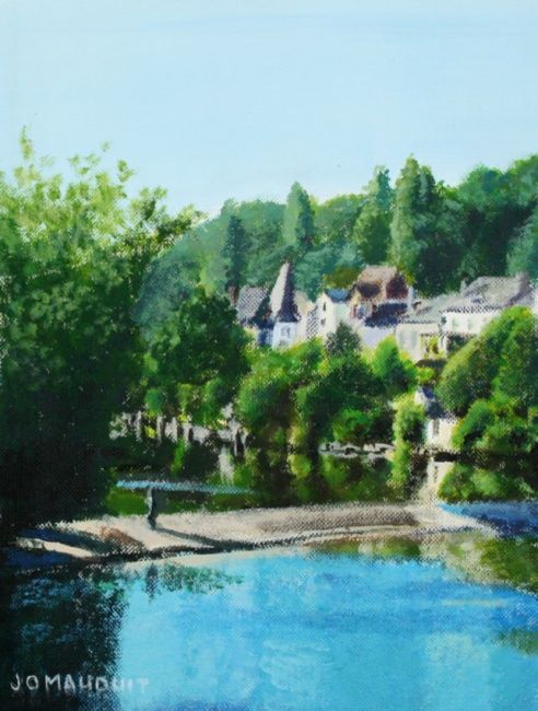 Schilderij getiteld "Argenton-sur-Creuse" door Djoz, Origineel Kunstwerk, Acryl