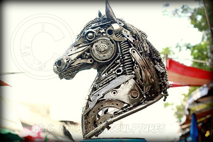 Scultura intitolato ""Tête de Cheval" me…" da J.D.C.Metal Art Sculptures, Opera d'arte originale