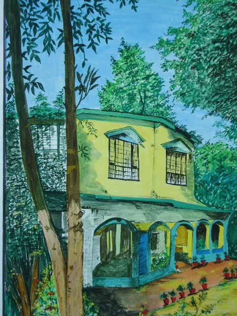 Peinture intitulée "guesthouse" par D.K., Œuvre d'art originale