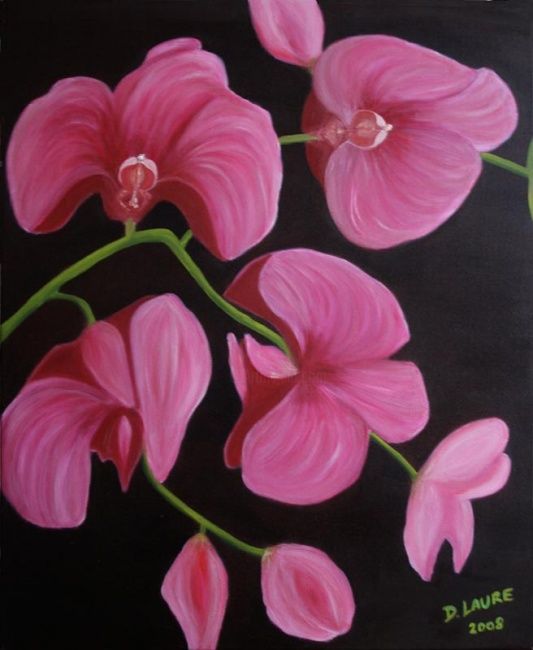 Pintura intitulada "orchidée" por D Laure, Obras de arte originais, Óleo