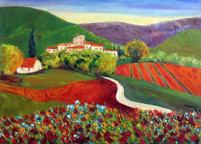 Painting titled "village provençale" by D Laure, Original Artwork, Oil