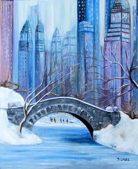 Peinture intitulée "Central park sous l…" par D Laure, Œuvre d'art originale, Huile