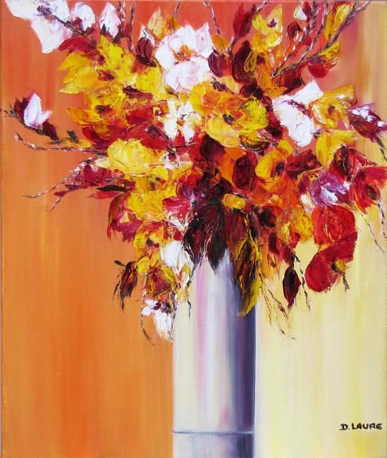 Painting titled "bouquet orangé" by D Laure, Original Artwork, Oil Mounted on Wood Stretcher frame