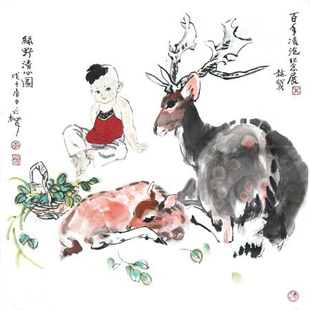 Pintura titulada "绿野清心图（李延声作）" por Li Yan Sheng Li Yansheng, Obra de arte original, Oleo